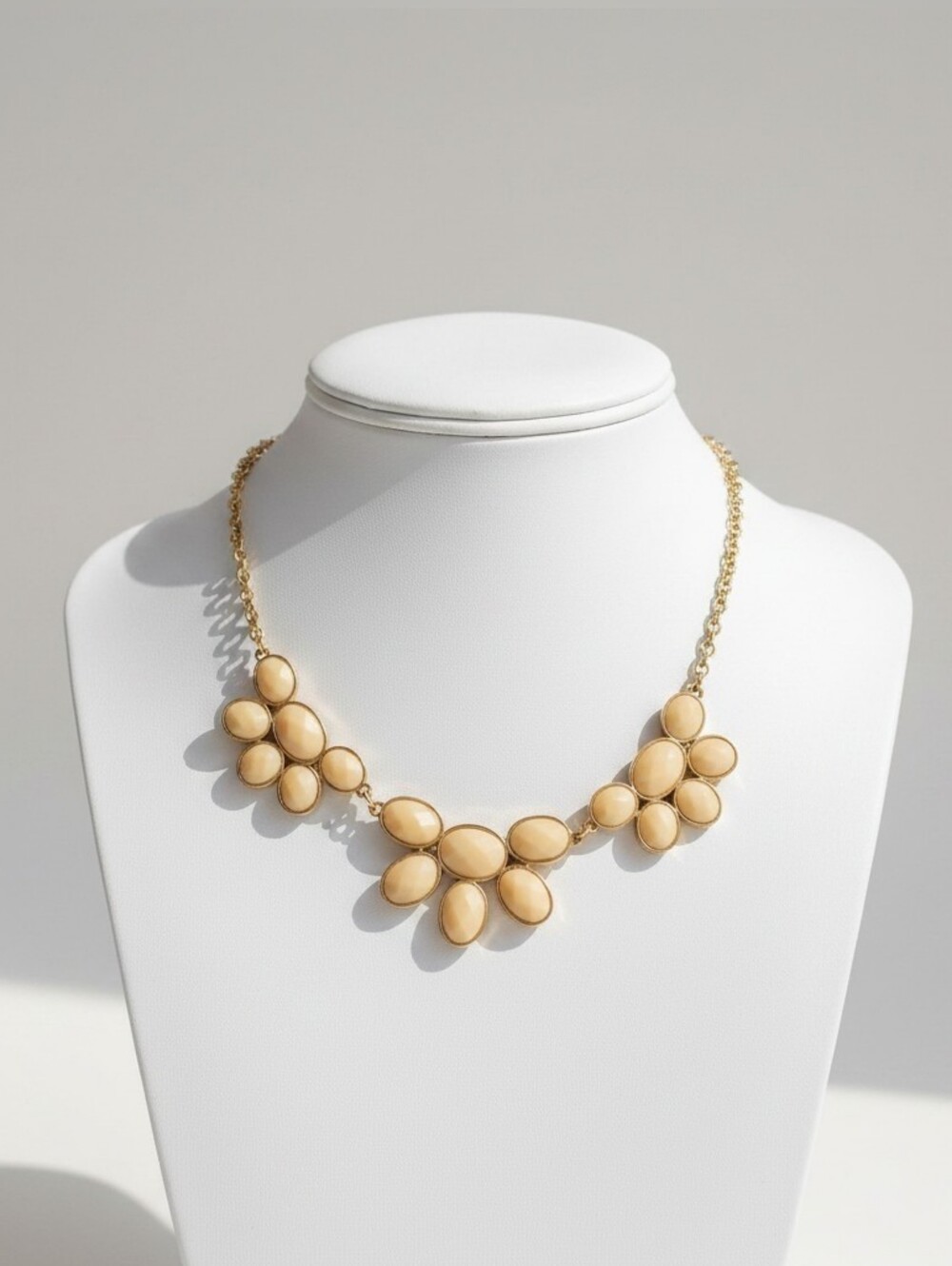 Gold and Cream Floral Cluster Necklace